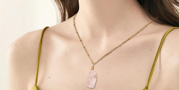 Rose Quartz Crystal Necklace for Love & Healing