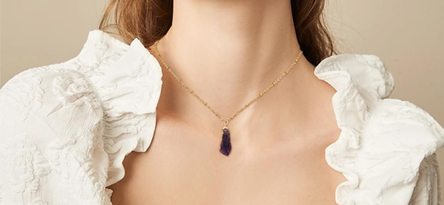 Amethyst Crystal Necklace for Protection & Intuition